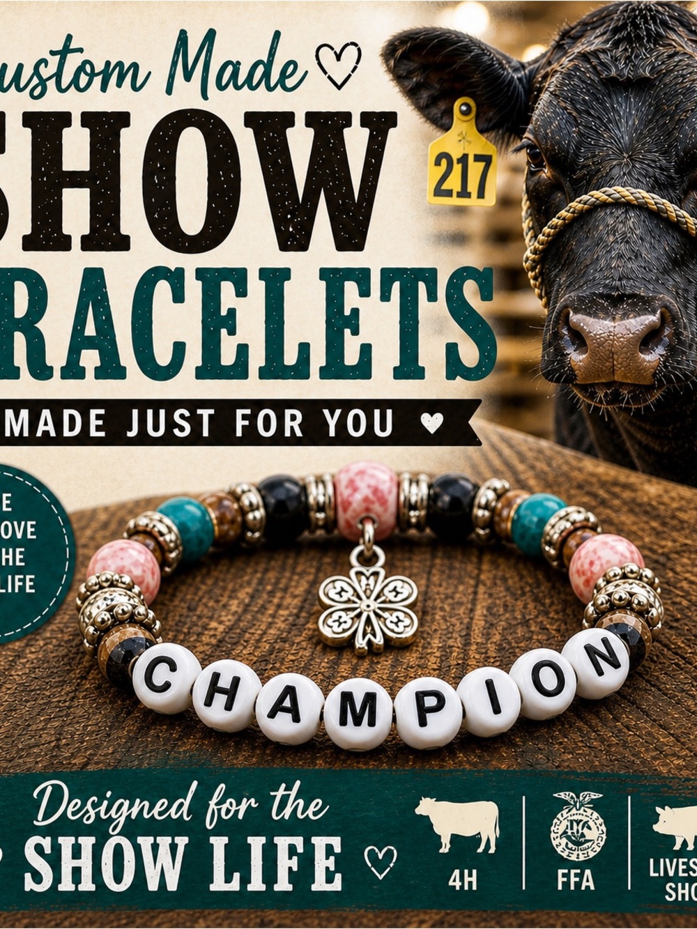Custom Livestock 4-H FFA Show Animal Beaded Bracelet